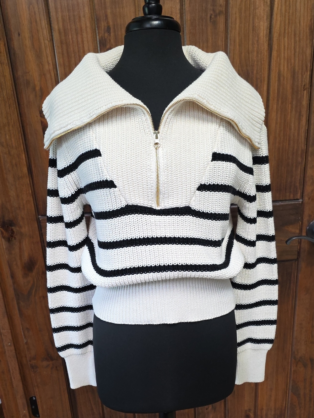 eesome Cream and Black Striped Half-Zip Sweater - Size S